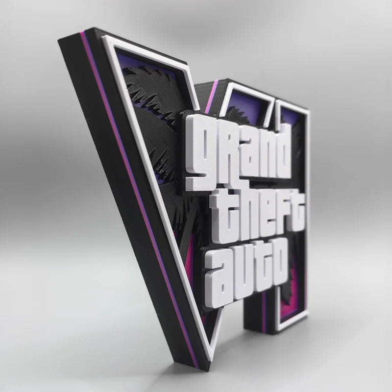 In Stock Custom 3d Gta 6 Grand Theft Auto Logo Stand Creative Desktop Ornament Game Peripheral Display Decor For Home Office