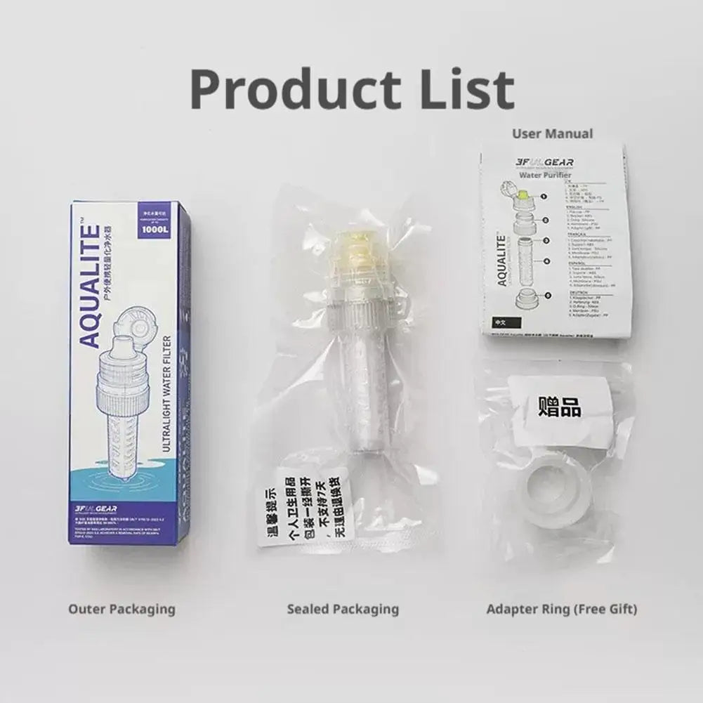 Portable Water Filter 0.1 Micron Hollow Fiber Membrane 28 30mm Bottle Adapter Ultralight Purifier for Camping Hiking Emergency