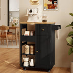 Kitchen Island Cart with Thickened Wooden Countertop, Rolling Cabinet with Drawers & Shelves for Dining Room, Black, Customized