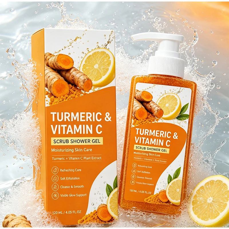 Turmeric Orange Vitamin C Body Wash Fresh Fragrance Shower Gel Moisturizing Brightening Exfoliating Deep Cleaning Smooth Skin