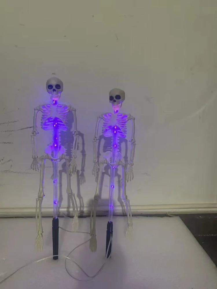 2PC/Set Halloween Outdoor Solar Garden Lights Waterproof 3D Horror Bat Skeleton Purple Orange Stake Lights House Party Decor