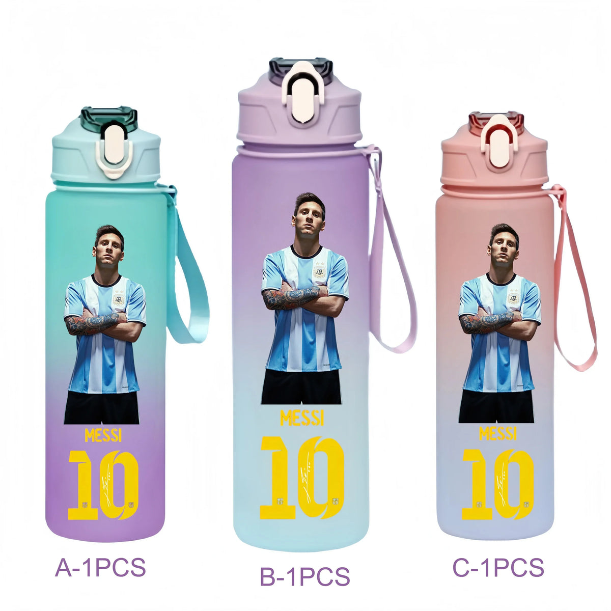750ML Messi Modrić Neymar Football Star Straw Water Cup Portable Fitness Drink Bottle Kettle Leakproof Drinkware Fans Gifts