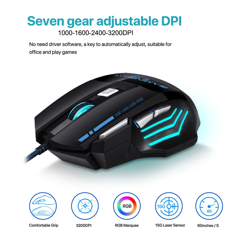 RGB Backlit Gaming Keyboard And Mouse Combo One-Handed Keypad with 3200 DPI Mouse Game Converter for PS4 Xbox Nintendo Switch