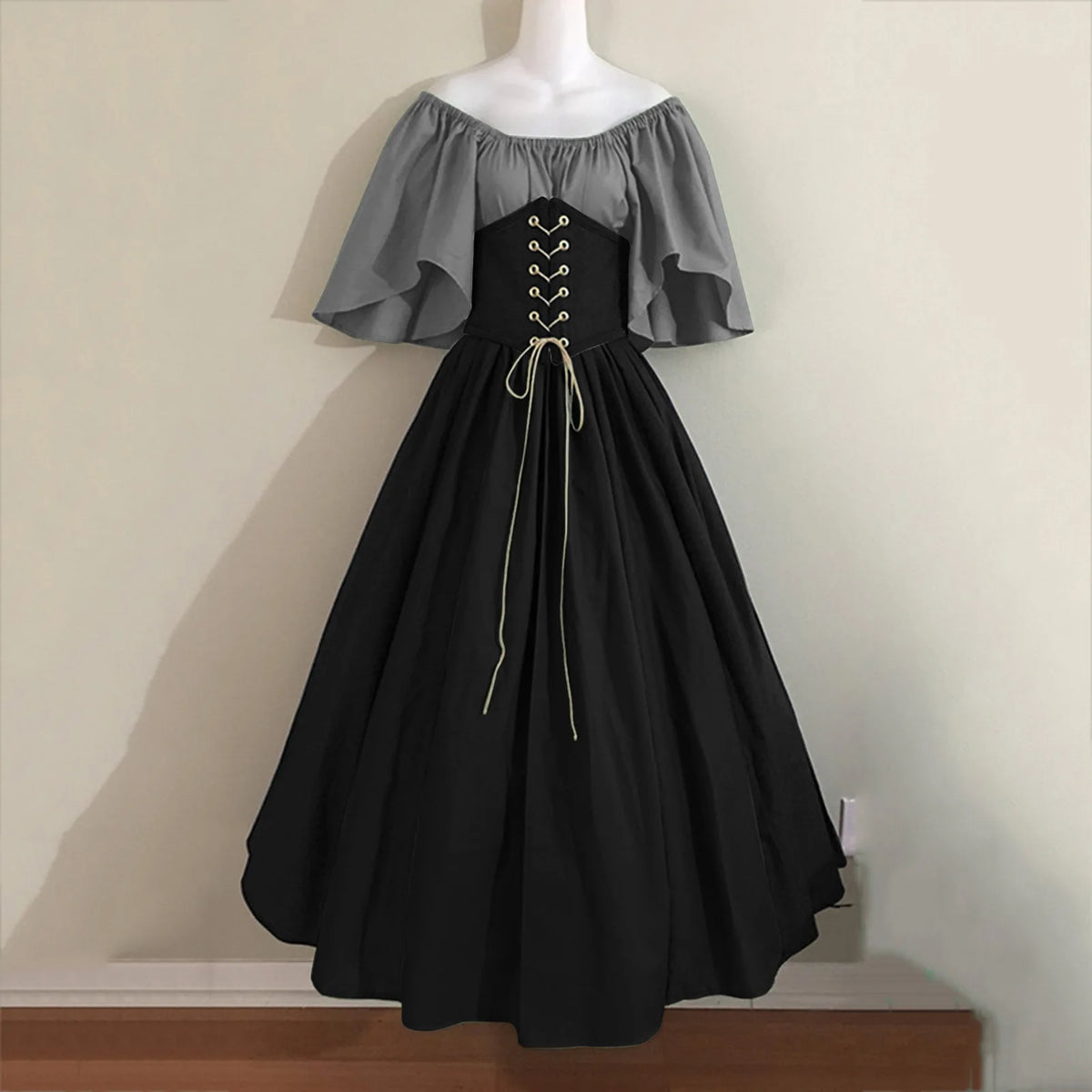 Women Patchwork Medieval Renaissance Dress Halloween Gothic off Shoulder Retro Long Dress