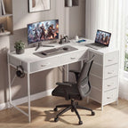 Homcom Reversible Corner Desk with 6 Drawers 126X48 cm with Power Outlet USB and Usb-C Charging Port White