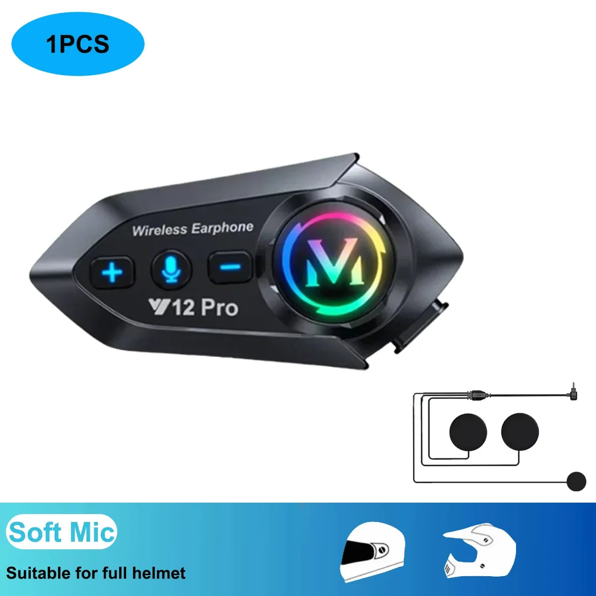 Y20 Pro Motorcycle Helmet Headset Bluetooth 500M Intercom FM Radio Hands-free Call Waterproof Mixing Music Sharing Interphone
