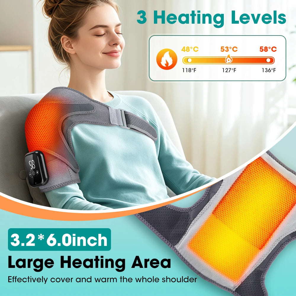 Electric Heating Shoulder Vibration Massager Heated Back Shoulder Brace LED Display Massage Support Belt Strap Arm Muscle Relaxation