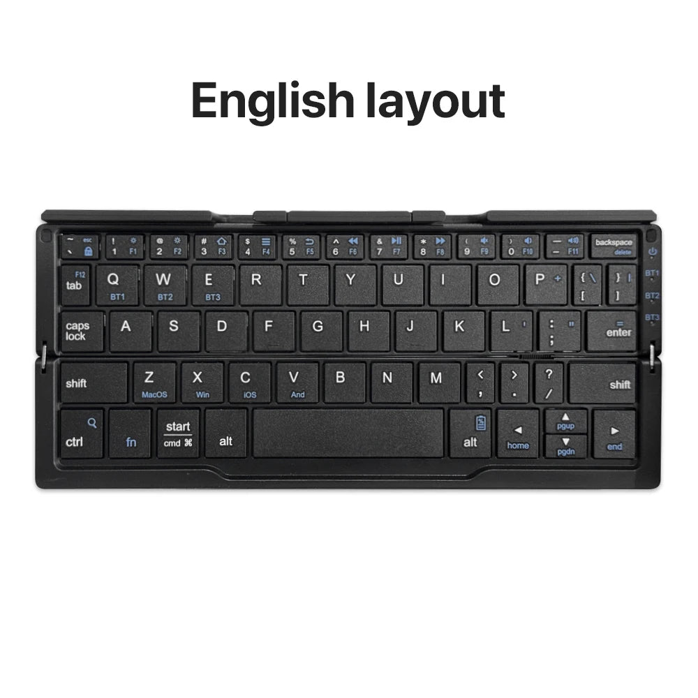 Neue Mini faltbare Bluetooth-Tastatur, kabellose Tastatur, unterstützt 3 Geräte mit Ständer, wiederaufladbar für Telefon, Tablet, portugiesische Tastatur