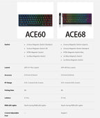 MCHOSE ACE 68 Magnetic Switch Gaming Keyboard Hall Effect Rapid Trigger Programmable RGB 8K Hz DKS/MT/TGL/RS/SOCD Keyboard ﻿