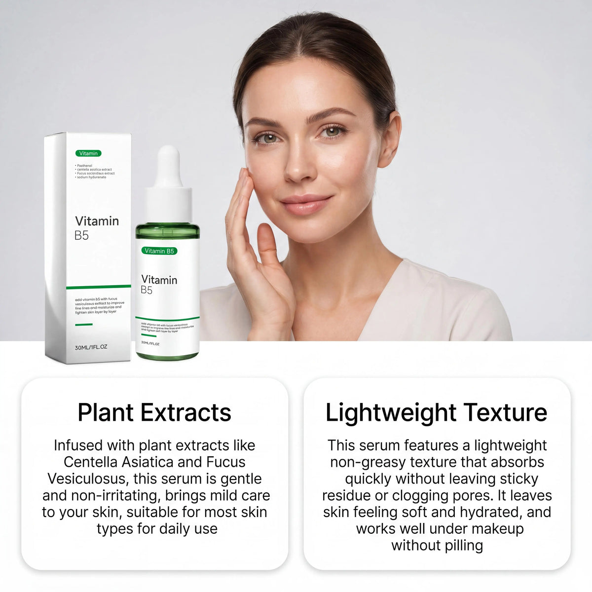 Vitamin B5 Hyaluronic Acid Serum Repair Face Redness Calm Sensitive Skin Deep Hydrating Whitening Centella Asiatica Facial Serum