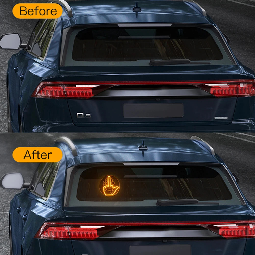 Car Gesture LED Light – Funny Road Rage Expression Lamp with Remote