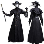 Halloween Plague Doctor Cosplay Hooded Robe Medieval Steampunk Priest Horror Wizard Cloak Cape With Long Nose Beak Leather Masks