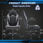 Big And Tall Office Desk Leather Gaming Computer Chair With Adjustable Swivel Task And Flip-Up Arms For Adults