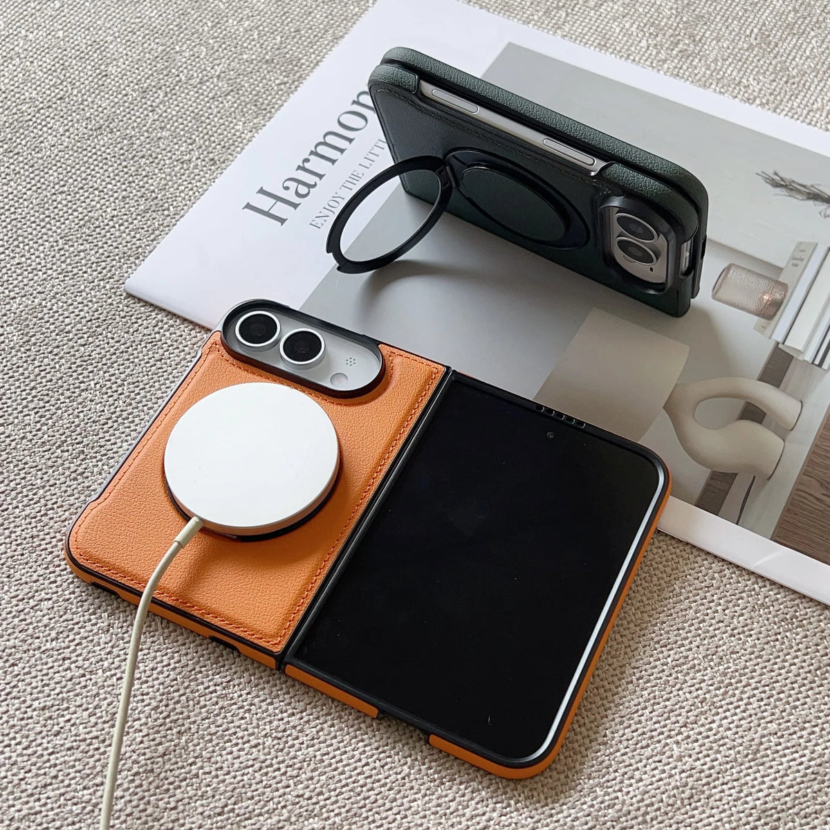 360° Rotating Bracket Magnetic Case For iPhone Duo For Magsafe PU Leather Shockproof Cover Funda