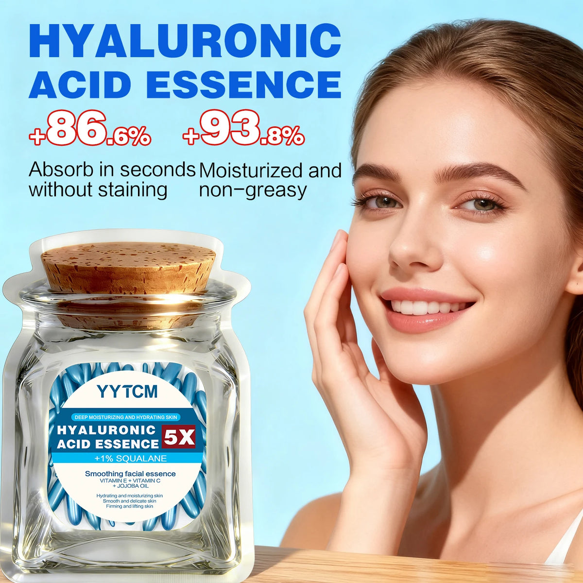 Hyaluronic Acid Deep Moisturizing Capsule Essence, Deep Moisturizing and Brightening Skin Essence 18/30/48/60/90/180 Capsules