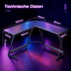 Coleshome Gaming Table 120x120 cm Gaming desk L Shape Stable Carbon Fiber Black