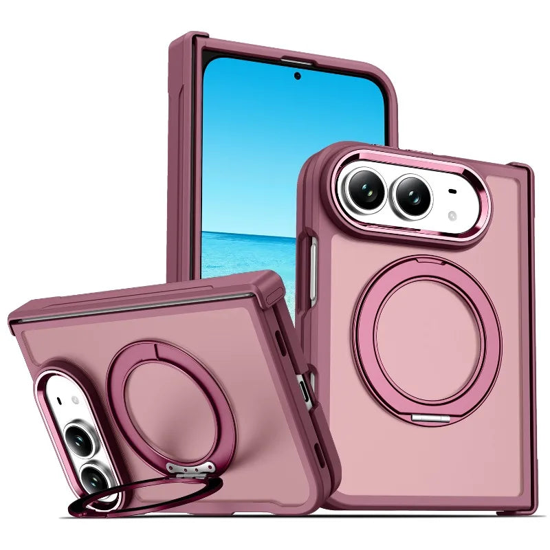 Fashion Feel 360 Degree Rotating Foldable Phone Case for IPhone Duo Fold for IPhone Ultra Metal Lens Frame Shockproof PC Cover