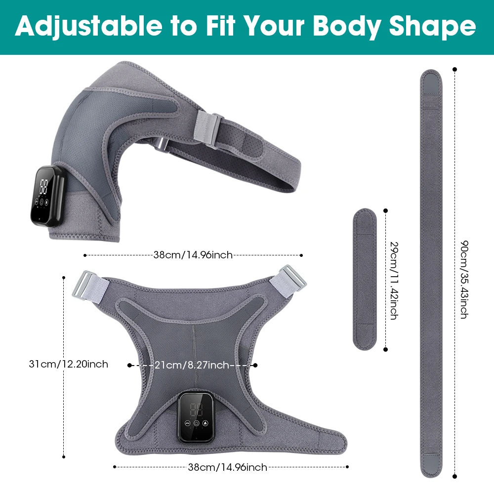 Electric Heating Shoulder Vibration Massager Heated Back Shoulder Brace LED Display Massage Support Belt Strap Arm Muscle Relaxation