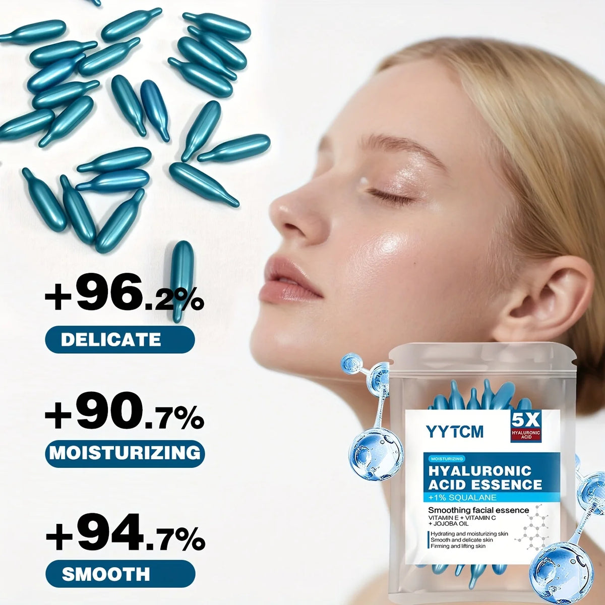 Hyaluronic Acid Deep Moisturizing Capsule Essence, Deep Moisturizing and Brightening Skin Essence (0.4g X 30 Capsules)/Bag - 1 B