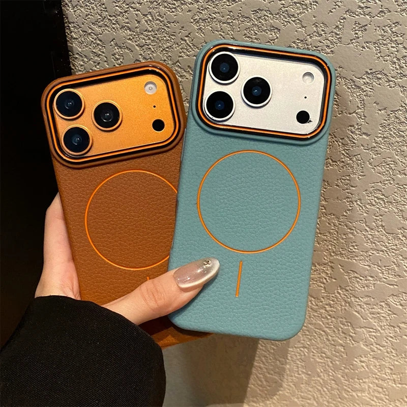 Luxury Magnetic Matte Lychee Grain Phone Case For iPhone 11 12 13 14 15 16 17 18 ProMax Air Plus Magsafe Bumper Back Cases Cover