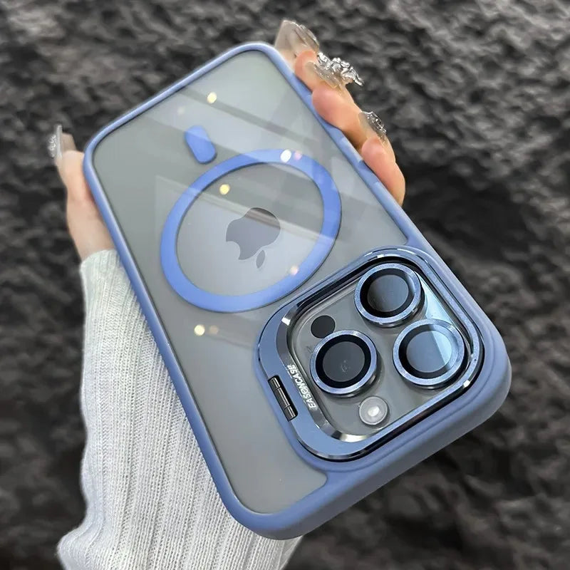 Luxury Magnetic Shockproof Phone Case For iPhone 16 15 14 13 12 17 18 Pro Max For Magsafe Funda Stand Glass Lens Protector Cover