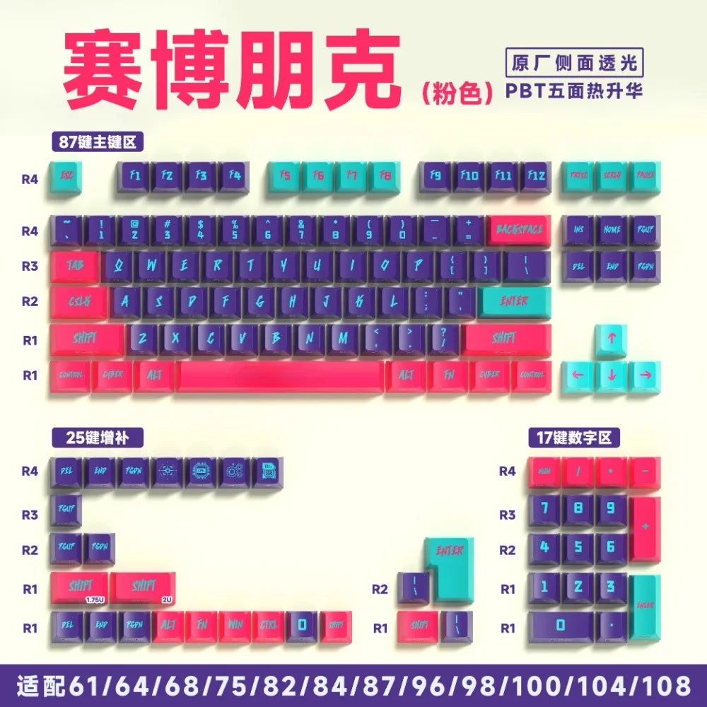 Personalized Keycap Set PBT 129 Key Side Engraved Translucent Keyboard Keychain Compatible with/64/84/98/108 Mechanical Keyboard