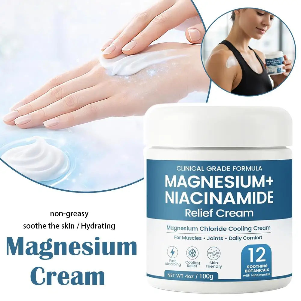 Magnesium Niacinamide Relief Body Cream, Magnesium Cream Cooling Formula, Lightweight, Non-greasy