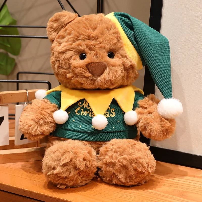 Cute Christmas Bear Plush Toy Christmas Dress Up Teddy Bear Scarf Hat Dress Up Comfort Doll Xmas Birthday Gifts