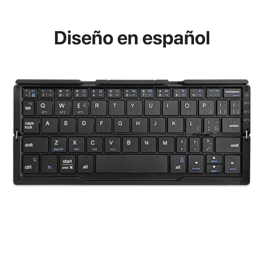 Neue Mini faltbare Bluetooth-Tastatur, kabellose Tastatur, unterstützt 3 Geräte mit Ständer, wiederaufladbar für Telefon, Tablet, portugiesische Tastatur