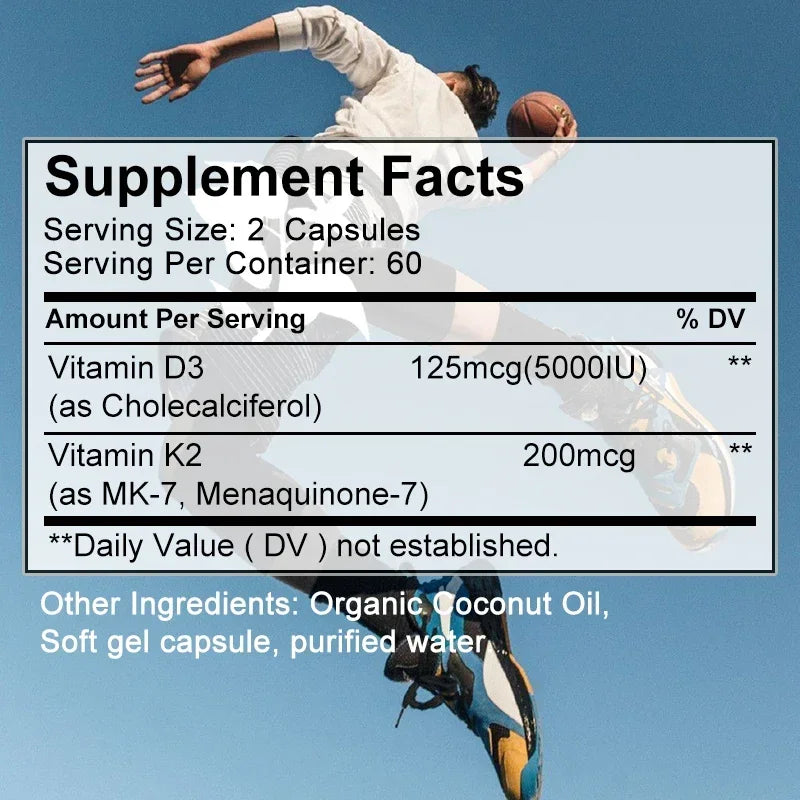 Vegan Vitamin D3 K2 Capsules - Organic Coconut Oil - Daily Supplement for a Healthy Immune System & Bones Gluten & Soy Free