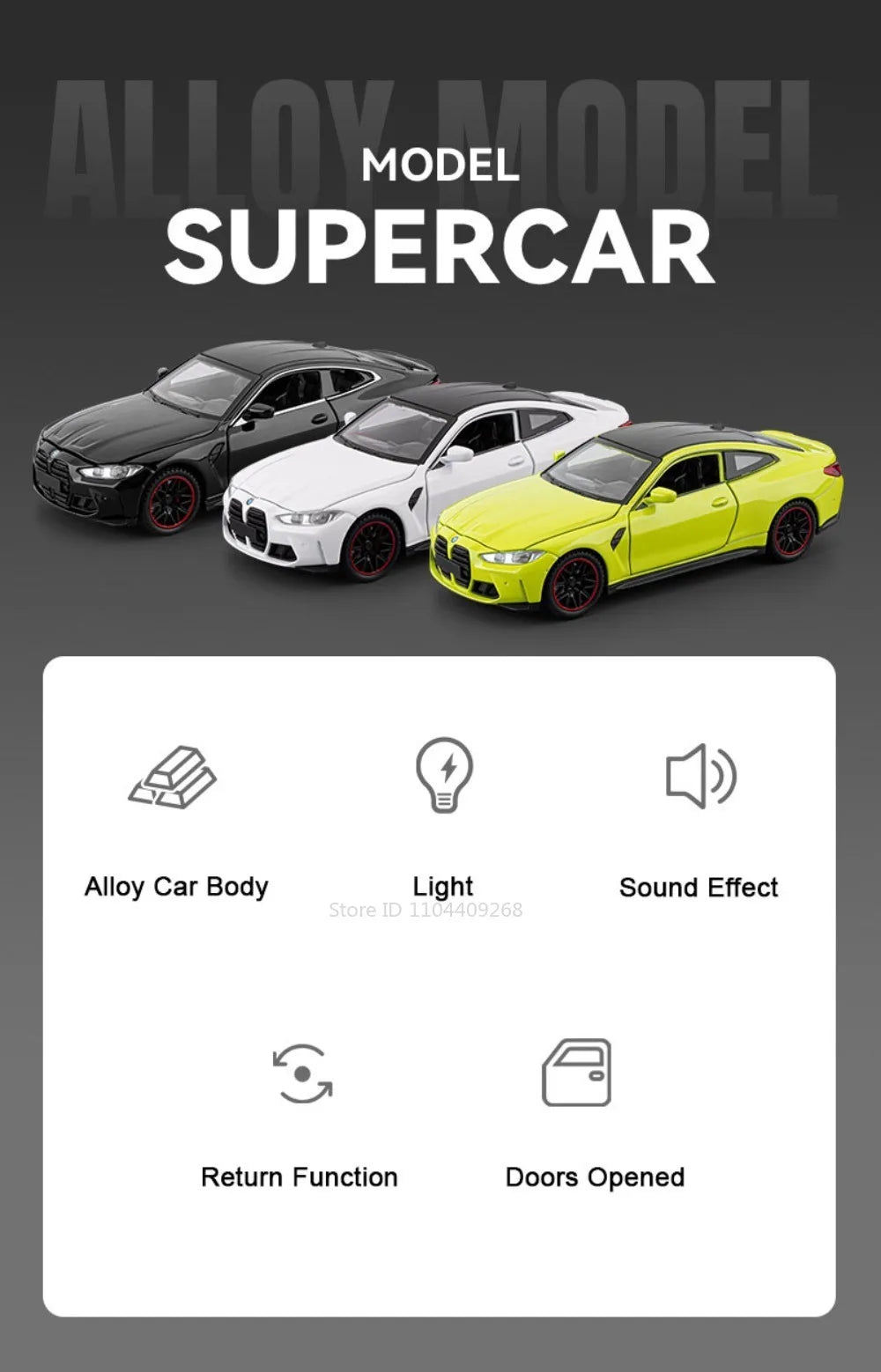 Scale 1:32 M4 X3M Toy Car Model Pull Back Music Light Doors Opened Miniature Vehicle Metal Diecast Models Kids Educational Gifts