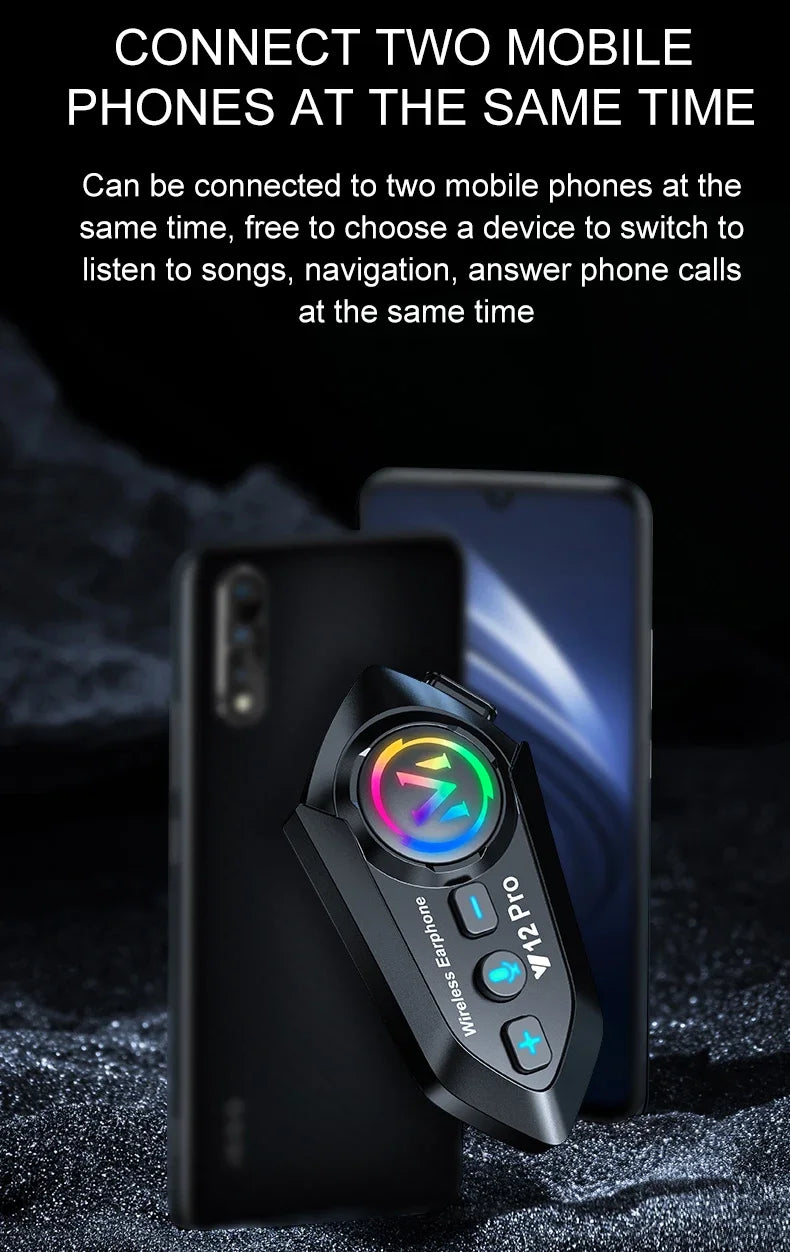 Y20 Pro Motorcycle Helmet Headset Bluetooth 500M Intercom FM Radio Hands-free Call Waterproof Mixing Music Sharing Interphone