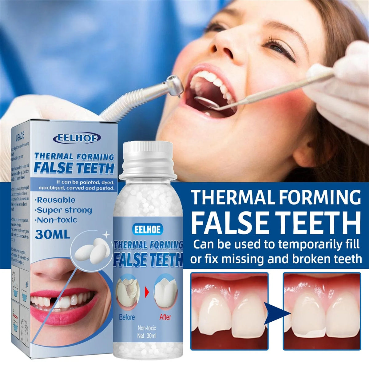 30ml Temporary Tooth Repair Kit Teeth And Gaps FalseTeeth Solid Glue Denture Adhesive Teeth Whitening Tooth Beauty Tool