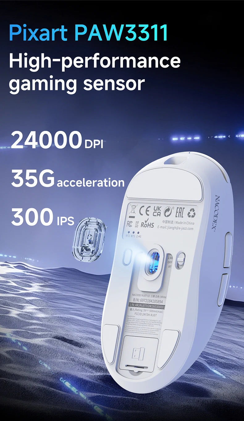 Ajazz AJ139 V2 MC Wireless Gaming Mouse Magnetic Charging Base with Anti Slip Adhesive PAW3311 Sensor Tir Mode Office Mouse