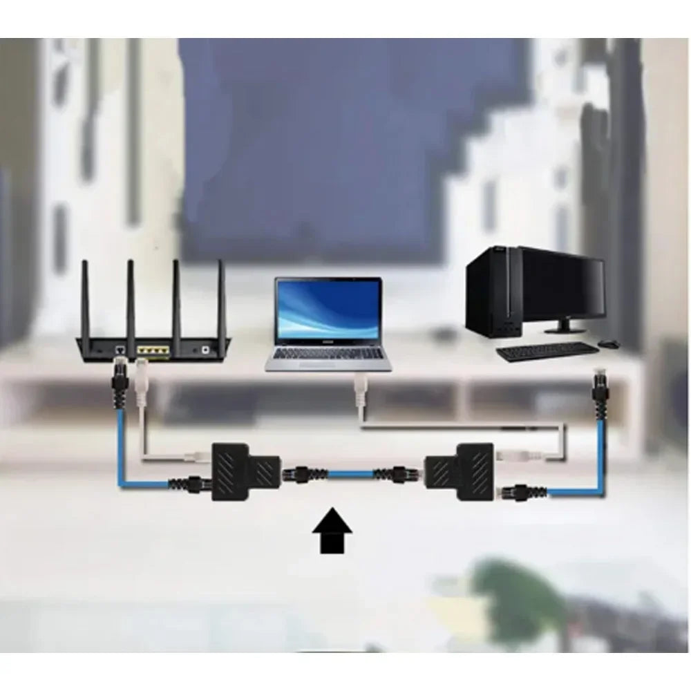 One To Two Adapter For Ethernet Cable Splitter Rj45 8P8C PC Version Simultaneous Internet Access IPTV Broadband Three Way Conn
