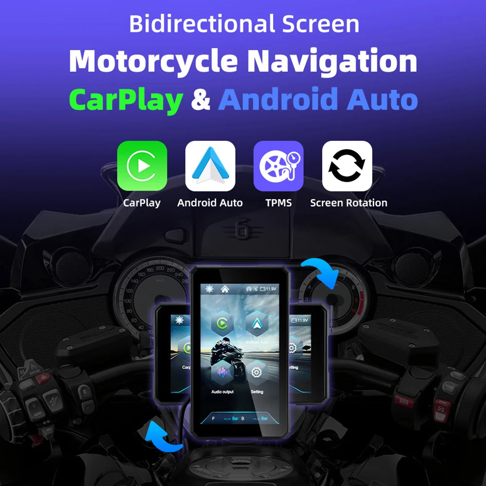 EKIY 5.0 inch Wireless CarPlay Moto Android Auto Portable Digital Motorcycle Dashboard GPS Navigation Removable Display Screen