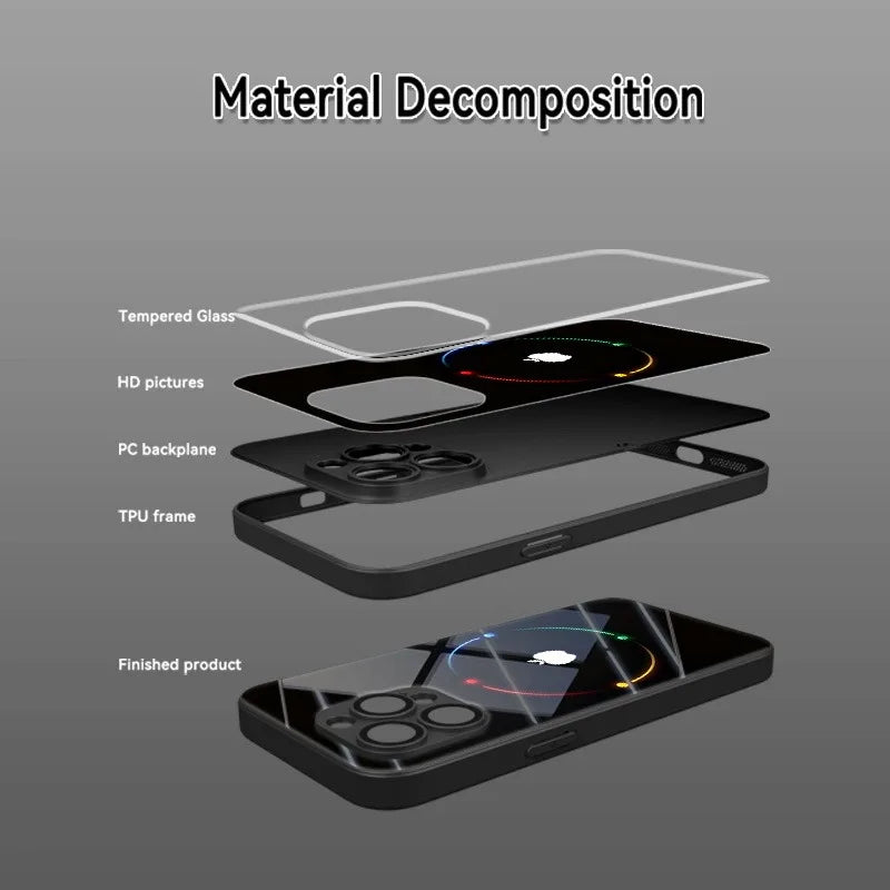 Colorful Halo For Apple Pattern Tempered Glass Phone Case For iPhone 18 17 16 15 14 13 12 11 Pro Max 17 Air 7 8 Plus XR X Cover