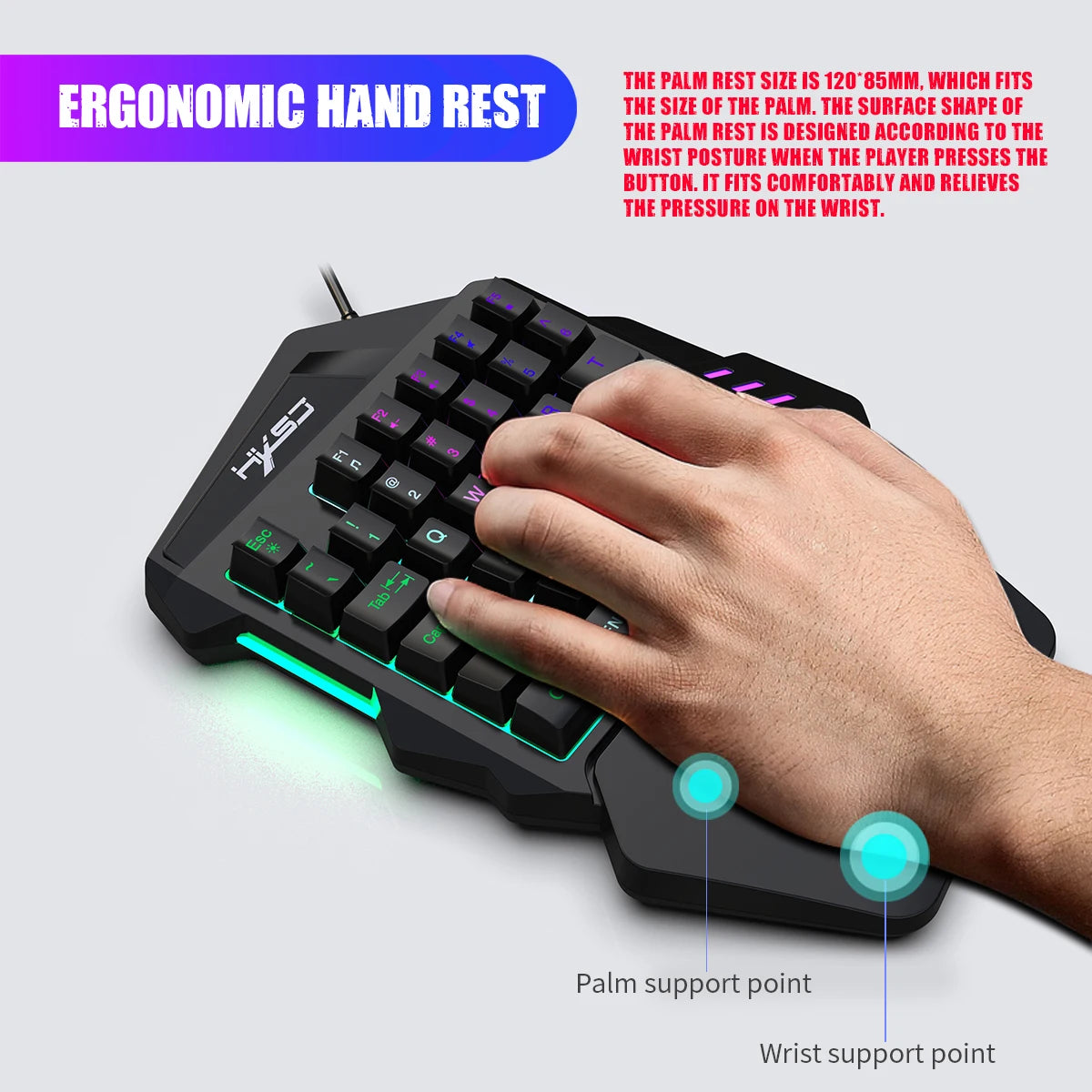 Ergonomic 35-Key Gaming Keyboard with RGB Lighting USB Powered One-Handed Design Thin Film Keys for Enhanced Gaming Experience