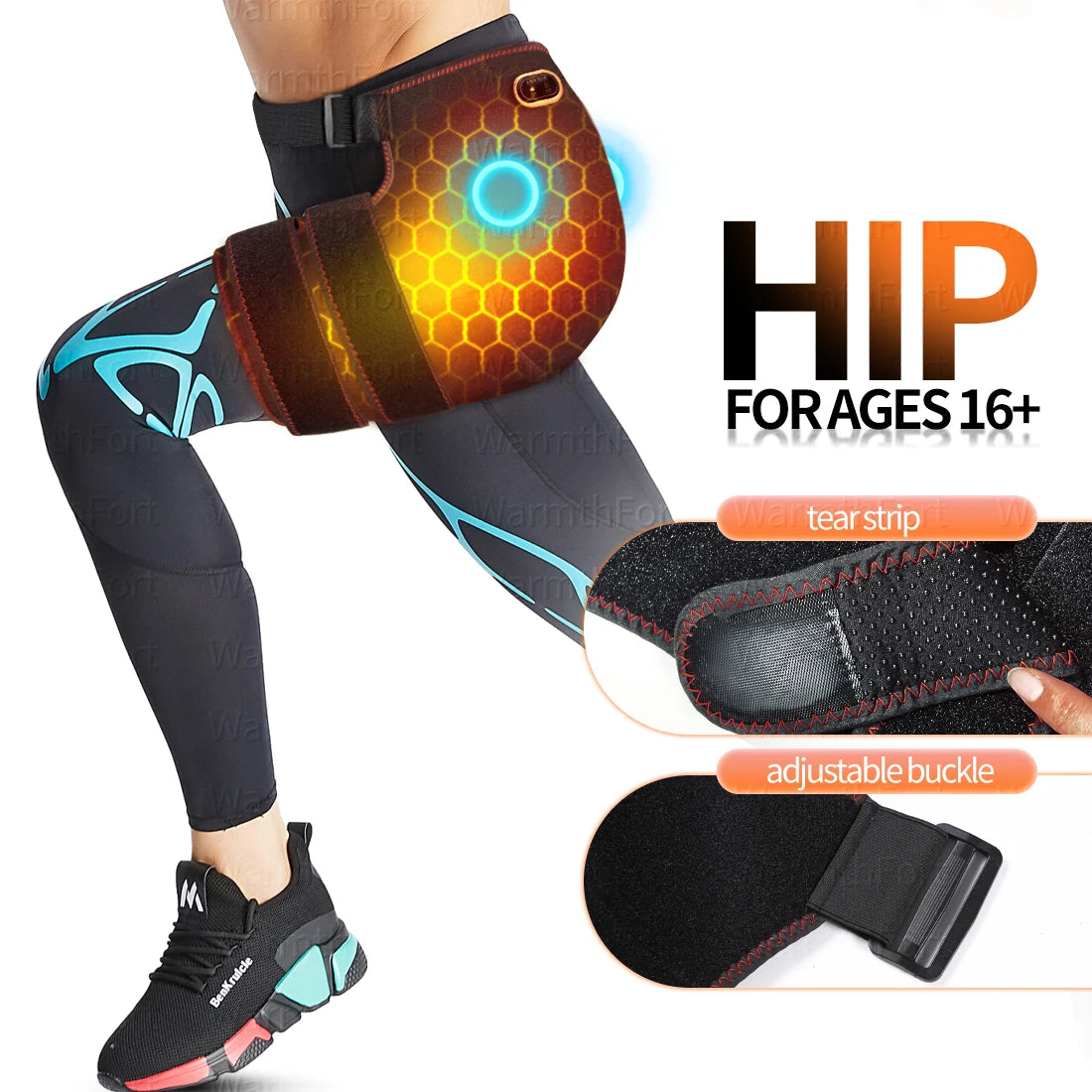 Cordless Heated Hip Support Brace with Massager Relief Lower Back Hip Heating  Massage Support Hips Muscle Relaxation