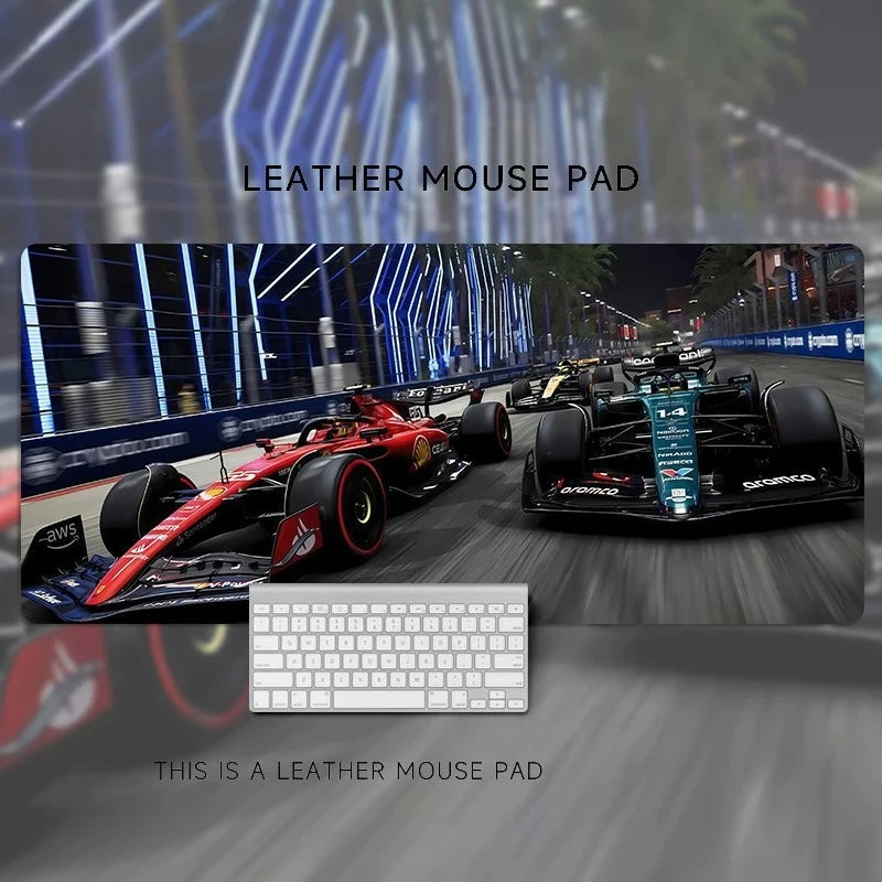 HD Boys Loves  F1 Racing Car Leather Mouse Pad Oversized Computer Desk Workstation Desk Non-slip and Dirty-resistant Mouse Pad