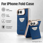 Matte PU Leather Card Phone Case For iPhone Duo 18 Fold Electroplated Frame Foldable Kickstand Drop Protection Cover