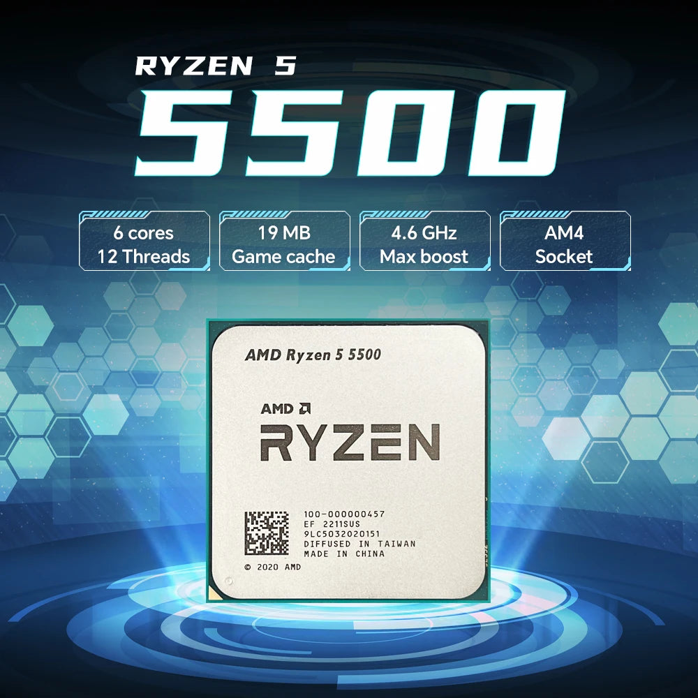 AMD Ryzen 5 5500 3.6GHz 6-Core 12-Thread Socket AM4 NEW Gaming Processor DDR4 L3=16M 65W 7NM R5 5500 but without fan