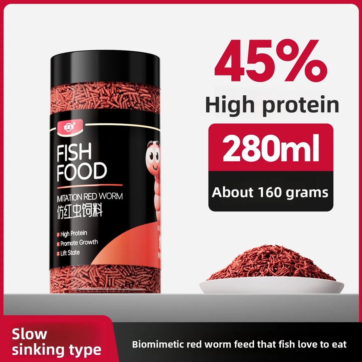 PAINTPET Bio-Mimetic Bloodworm Fish Food, Slow Sinking Protein Pellets for Tropical Fish, Universal Diet for Guppy, Tetra, Betta