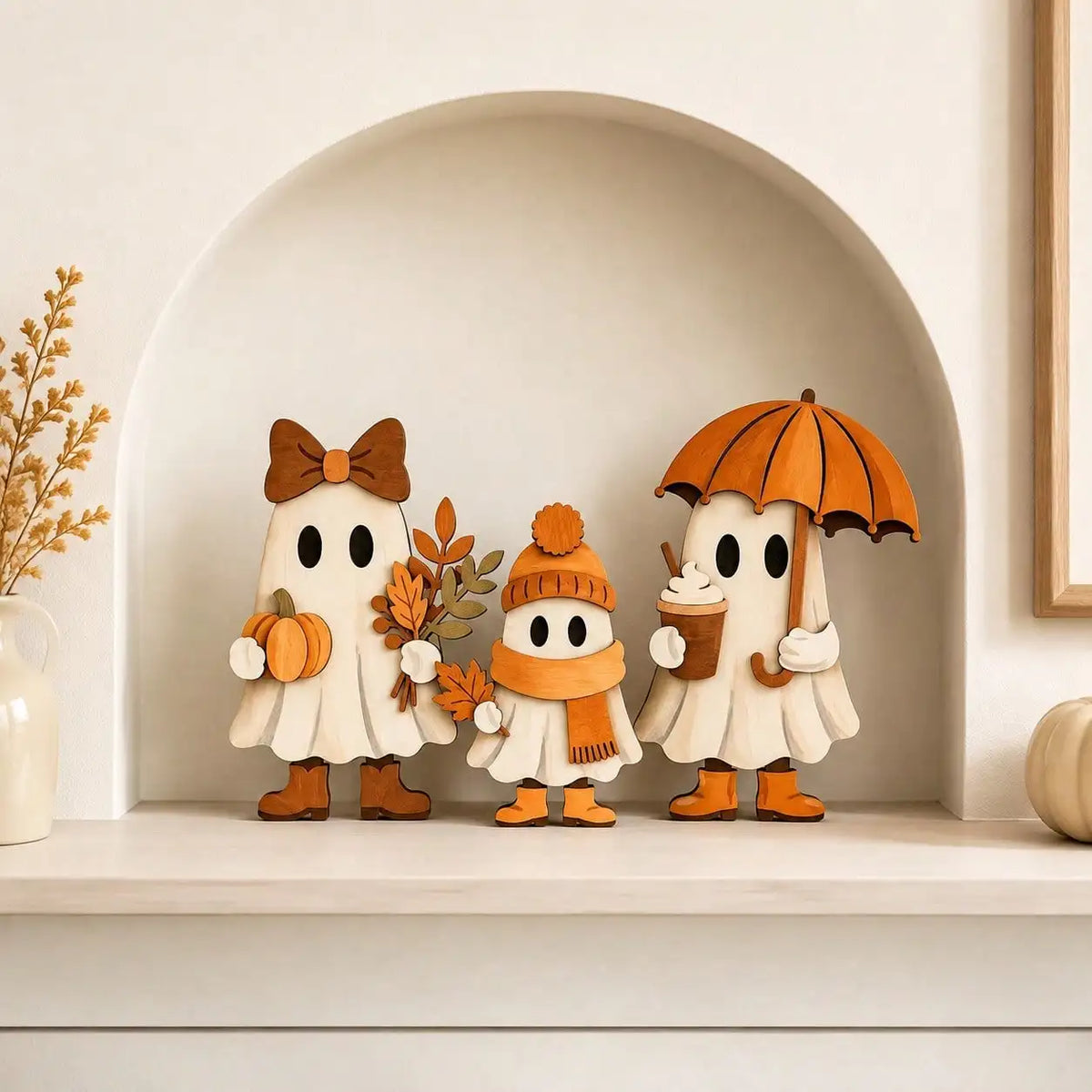 Wooden Autumn Three-Piece Decorative Ornaments, Cute Autumn Shelf Decorations, Suitable for Halloween, Christmas, Thanksgiving Table Decorations, Office Desk, Living Room, Dining Room Decorations, Home Decor, Party Decoration