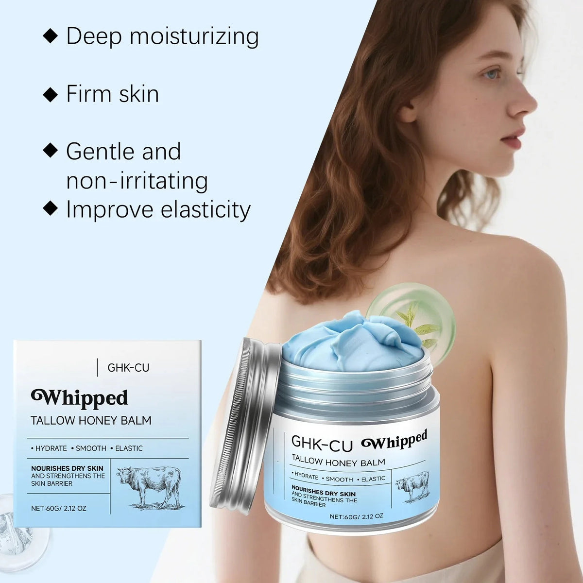Copper Peptides GHK-Cu Beef Tallow for Skin: Blue Balm Manuka Honey Face and Body Moisturizer for Mature, Dry & Sensitive Skin