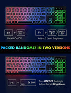 Wireless Keyboard and Mouse Combo RGB Backlit, Rechargeable Light Up Letters, Full-Size, Ergonomic, Sleep Mode, 2.4GHz
