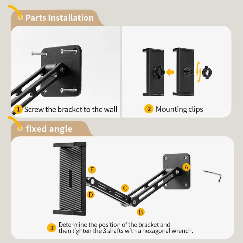 Adjustable Tablet and Phone Wall Mount Long Arm 360 Degree Rotating Holder