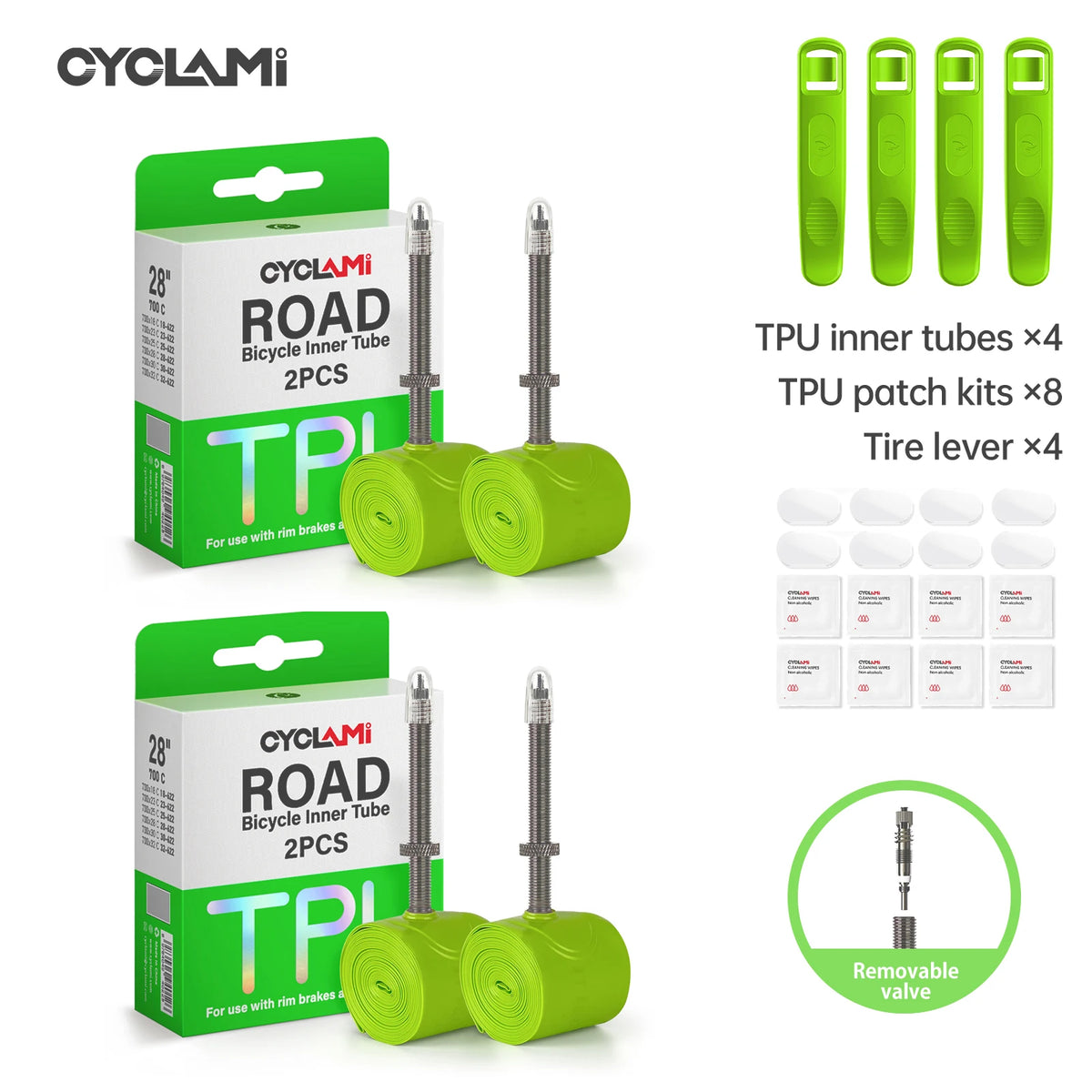 CYCLAMI Bike Inner Tube Ultralight TPU Hose Metal Presta Valve Removable Bike Accessories For Road 700C 700 18 23 25 28 30 32 C