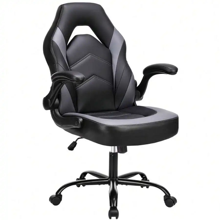 Big And Tall Office Desk Leather Gaming Computer Chair With Adjustable Swivel Task And Flip-Up Arms For Adults