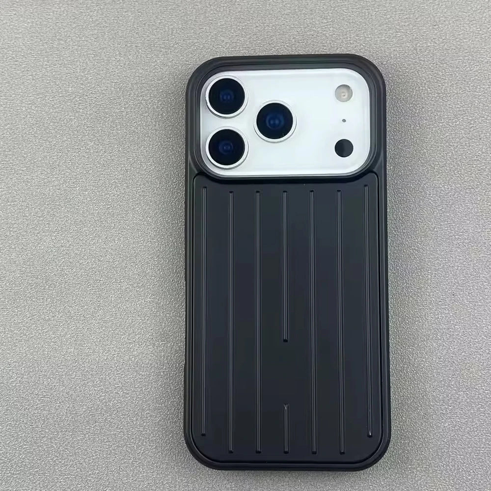 Stripe Luggage Phone case Aluminum Alloy For iPhone 18 Promax 17 16 Pro Max Plus 15 14 pro Matte Shockproof Hard PC Phone Case